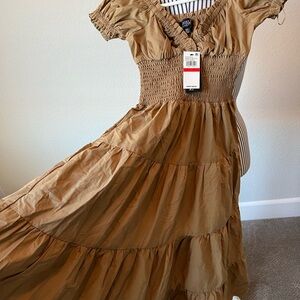 Danielle Bernstein Poplin Midi Dress Brown Tan XS NWT